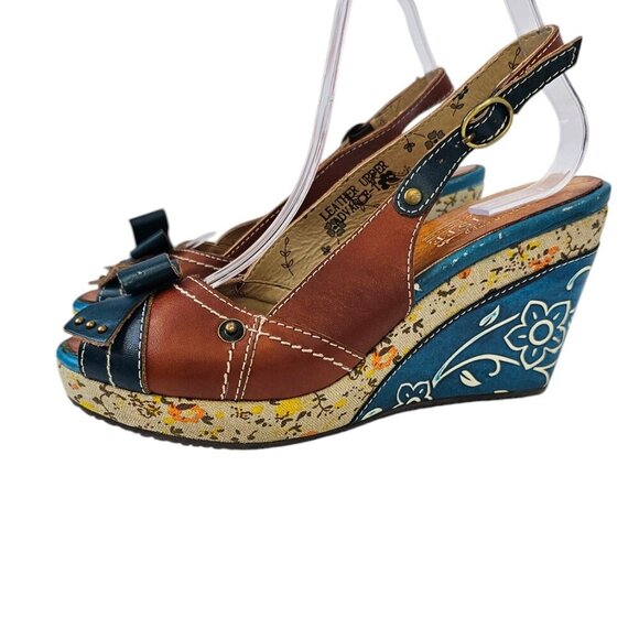 Spring Step L'artiste Womens Leather Floral Detailed Wedges, Sling Back, 40/US 9 - Picture 9 of 11